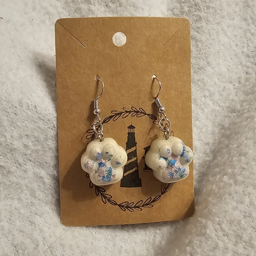 Handmade Resin Beautiful Beacons Pastel Pink And Blue Paw Print Earrings